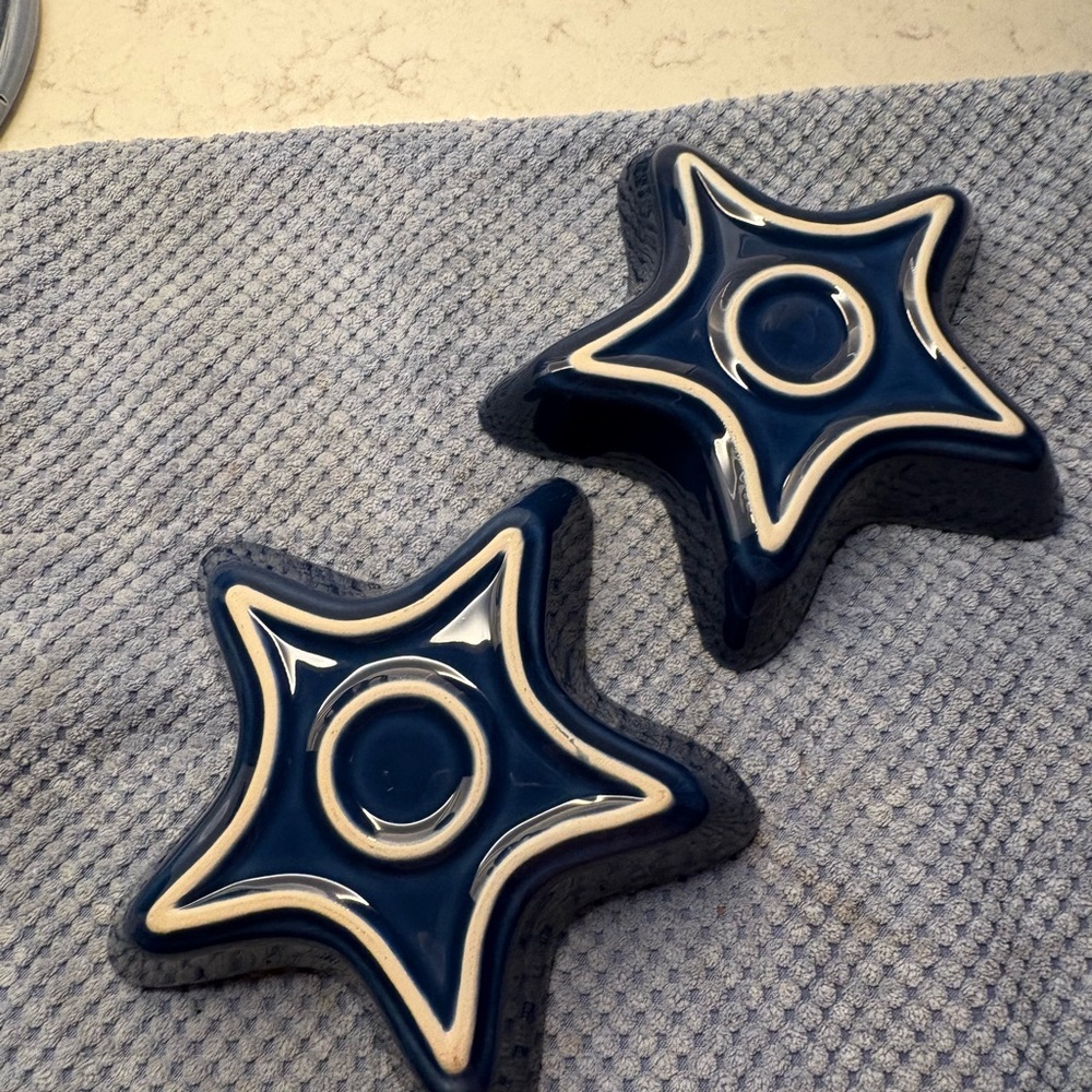 Navy Blue Star-Shaped Ceramic Dishes - Set of 2 - Picture 2 of 4